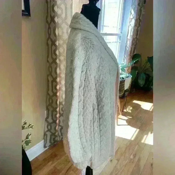 Shannon Woolen Mills Chunky Cable Knit Open Cardigan Sweater Womens Size M Ivory - Picture 3 of 14